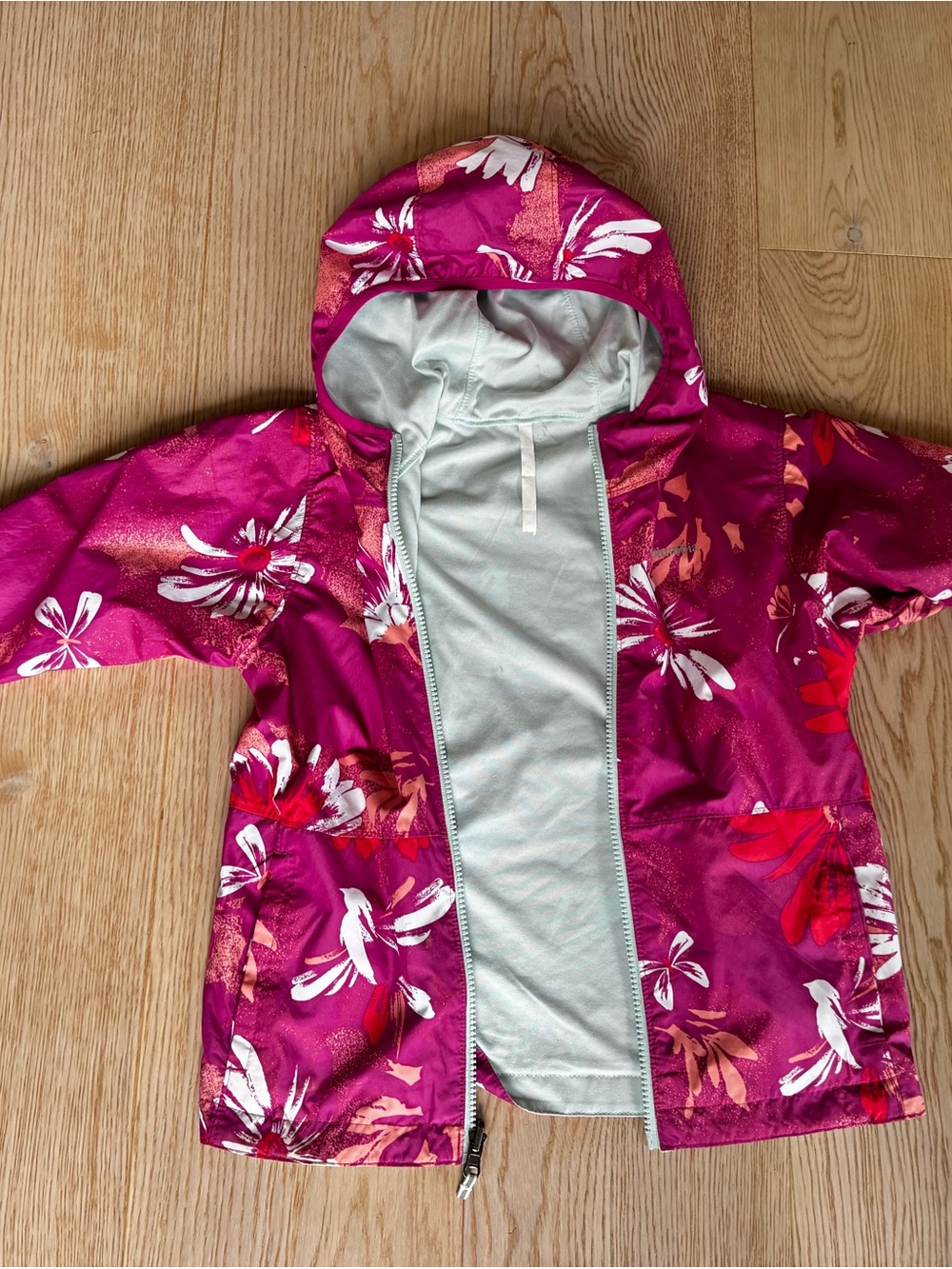 Columbia Girls' Magenta Floral Hooded Raincoat
